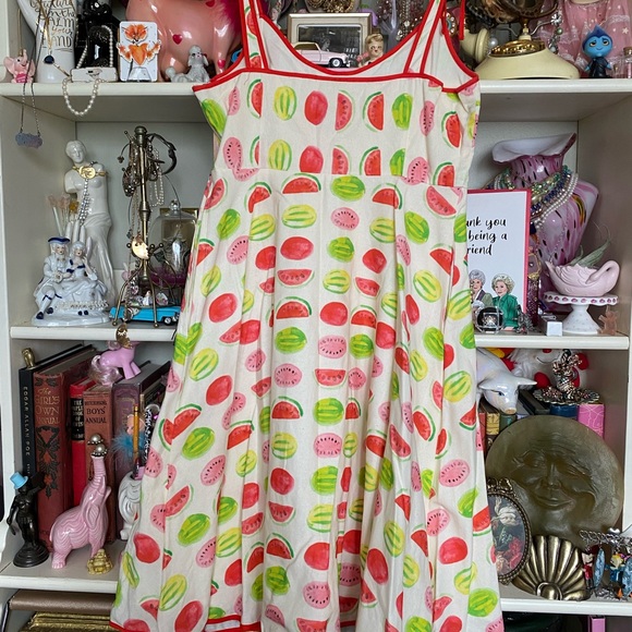 Modcloth Waving From The Waterfront a-line watermelon dress with pockets - Picture 2 of 5